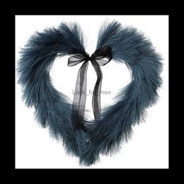 Christmas Decorations Faux Pampas Wreath 16.14 Inch Heart-Shaped Autumn Door Wall Ornament Christmas Artificial Wreath for Boho Style(Blue) HKD230921