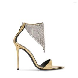 Sandals 2023 Luxury Rhinestone Women Ankle Strap Pumps Shoes Pointy Toe Crystal Party Stiletto For Size 35-42