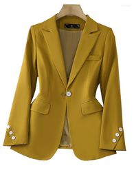 Women's Suits S-4XL Plus Size Yellow Khaki Black Office Ladies Blazer And Jacket Women Female Solid Long Sleeve Business Work Wear Formal