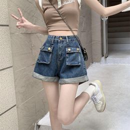 Women's Shorts Vintage Cargo Jeans For Women 2023 Summer Design Sense Of High-waisted Slimming Roll-up Wide-leg Pants Booty