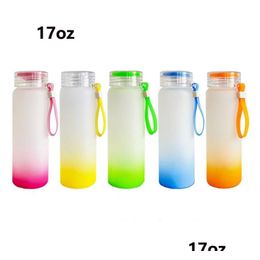 Water Bottles 17Oz Sublimation Tumbler Frosted Gradient Glass Bottle Colour At End Matte Tumblers Heat Transfer Cans Beverage Juice C Dhsne