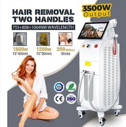 Original quality 3500 Watts Hair removal laser Three wavelength 755 808 1064nm Diode Laser Machine double Handles for permanent Hair Removal beauty machine