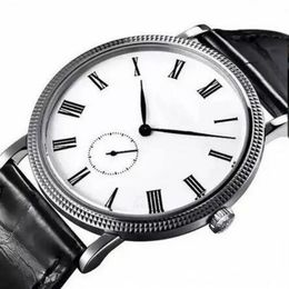 classic watch Mechanical Hand wind movement watches for man woman wristwatch stainless steel wristwatches White face Leather Strap2874