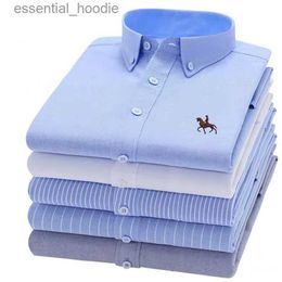 Men's Dress Shirts 100% Cotton Oxford Plaid Solid Colour Striped Shirt Tops Casual Long Sleeve Shirt Slim Fit Shirt Men Camisa Social Korean Clothes L230921
