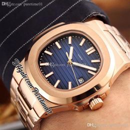 2022 5711 A21j Automatic Mens Watch Rose Gold D-Blue Textured Dial Stick Markers Stainless Steel Bracelet 9 Styles Watches Puretim228y