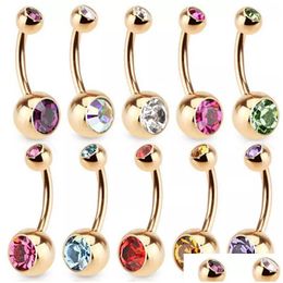 Navel Bell Button Rings Stainless Steel Gold Crystal Rhinestone Belly Ring Bar Body Piercing Jewelry Drop Delivery Dhjqm