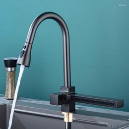 Kitchen Faucets All Copper Flying Rain Waterfall Style Faucet With Dual Control Of And Cold For Sink Single Hole Pull-out