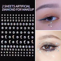 Other Tattoo Supplies 2 Sheets Artificial Diamond Glitter Tatoo Sticker for Makeup Women Eyeshadow Face Jewellery Eyes Crystal 230921