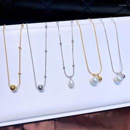 Pendant Necklaces MIGGA Stainless Steel Beaded Pearl Necklace Chain Gold/Platinum Color Fashion Women Jewelry