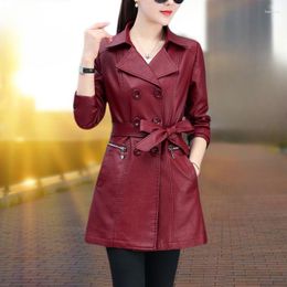 Women's Leather 2023 Autumn Women Fashion Slim Fit Large Size Pu Coat Mid-Length Temperament Outwear Female Versatile Casual Outcoat