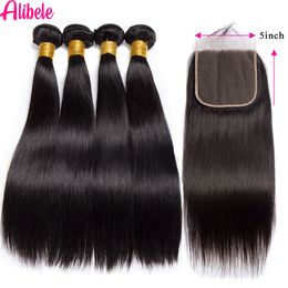 Synthetic Wigs Alibele 5x5 HD Lace Closure With Bundles Peruvian Straight 10 30 Inch Long Human Hair Weave 4x4Lace 230920