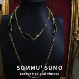 Chains Black Glaze Necklace Long Vintage Jewellery Gold Plated