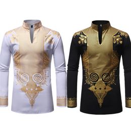 African Dresses for Men Long Sleeve Print Rich Bazin Dashiki Africa Fashion Style Stamping 2019 Mens Tops Clothing236Y
