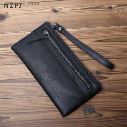 Money Clips NZPJ Leather Men's Wallet Natural Leather Clutch Bag Long Bank Card Bag Large Capacity Coin Purse Casual Men's Mobile Phone Bag Q230921