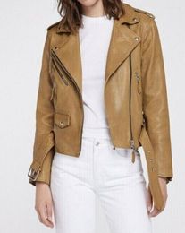 Women's Leather Women Tan Brown Real Lambskin Soft Jacket Biker Motorcycle Racer Outfit