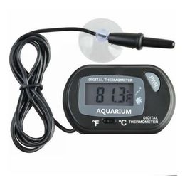 Termômetros domésticos Mini Digital Fish Aquarium Termômetro Tanque com sensor com fio Bateria incluída no saco de OPP Preto Amarelo Cor Dhnxo