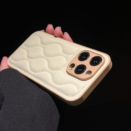 Slim Leather down jacket Soft Phone Case For iPhone 15 Pro Max 14 13 12 11 Anti-Slip Geometric Grain Lens Camera Protection Cover
