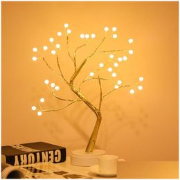 Night Lights Led Light Mini Christmas Twinkling Tree Copper Wire Garland Lamp For Holiday Home Kids Bedroom Decor Luminary Fairy Dro Otldw