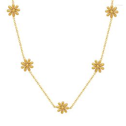 Chains Fashion 18K Gold Plated Stainless Steel Tarnish Free Jewelry Waterproof Dainty Flower Daisy Choker Necklace For Woman
