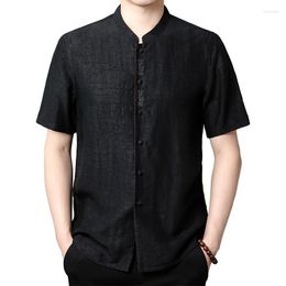 Men's Casual Shirts Mulberry Silk Summer Dress Turtle Crack Short Sleeve Shirt Suit Mao Half