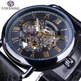 cwp Forsining Black Golden Roman watch Clock Seconds Hands Independent Design Mechanical Hand Wind Watches for Men Water Resistant285S