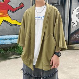 Men's Jackets Kapital 2024 Summer Cardigan Japanese Batik Washed Dual Color Waffle Cotton Breathable Loose Fitting Short Sleeved Jacket