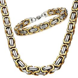 Handmade Byzantine Chain Necklace Gold Jewellery Stainless-Steel Men's Gifts 4-8MM Link Chain Bracelet-Set261K