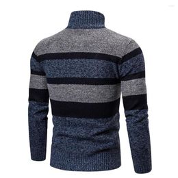 Men's Sweaters Winter Men Top Fashionable Striped Knitted Coat Warm Slim Fit Sweater With Stand Collar Zip Closure For Outdoor Sports