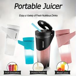 1pc Electric Portable Blender 460ml/16oz Portable Juicer Mini Juicer Cup USB Rechargeable Strawberry Milkshake Smoothie Blender Cup Portable Juicer For Juice
