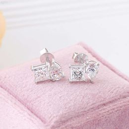 14k White Gold Ear Piercing Earrings Studs Moissanite Earrings with Vvs Princess Cut and Pear Cut Moissanite Diamond