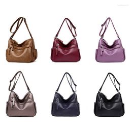 School Bags Women's Leather Multi-Pocket Crossbody Bag Soft Handbag Shoulder Purse Satc E74B