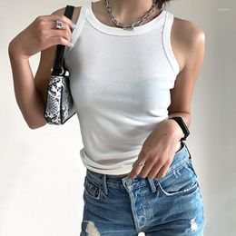 Women's Tanks Round Neck Trendy Street Tank Top For Solid Sleeveless Tight Bottomed T-shirt Sports V245