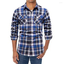 Men's Casual Shirts 2023 Western For Men With Snap Buttons Regular Fit Plaid Mens Long Sleeve Tops US Size