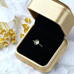 Cluster Rings LAMOON 925 Sterling Silver Ring For Women Ellipse Labradorite Gemstone 14k Gold Plated Fine Jewelry Simple Style LMRI136