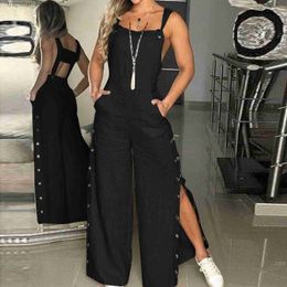 Women's Jumpsuits Rompers Women's Summer Sleeveless Twisted Knot Cotton Linen Strappy Jumpsuit Side Button Opening Loose Long Pants Women Playsuit Overall L230921
