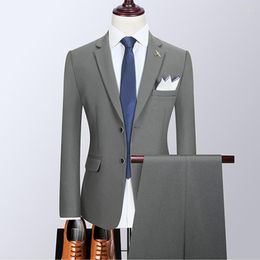 Men's Suits ( Jacket Pants ) Boutique Fashion Mens Solid Casual Business Suit High-end Social Formal 2 Pcs Set Groom Wedding 4XL