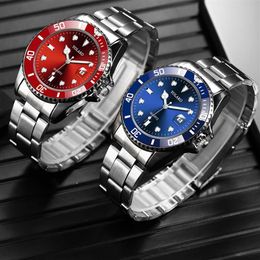 Red Black Watch for Full Stainless Steel Men's Wrist Watche High Quality Waterproof Men Quartz Clock Top Brand Man Hours B365253g