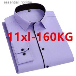 Men's Dress Shirts Autumn Men Office Shirt Long Sleeve Loose Plus Size 10XL 11XL 9XL Formal Dress Shirts Business Blue Black Solid Patchwork 160KG L230921