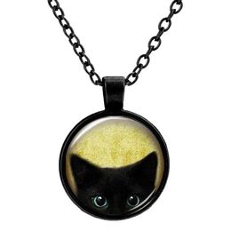 Customized Vintage Glass Cats Charms Necklace Silver Antique Bronze Matt Black Magic Time Gem Pendant Sweater Necklace Gift Jewelr221a