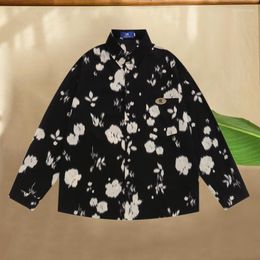 Men's Casual Shirts Retro Floral Colour Contrast Long Sleeve Shirt For Men Streetwear High Quality Fall Lapel Black Chemise Homme