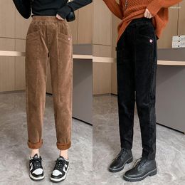 Women's Pants Lucyever Thick Plush Corduroy Women Autumn Winter Warm Fleece Harem Female Casual High Waist Straight Trousers 2023