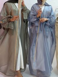 Ethnic Clothing Summer Eid Djellaba Abaya Dubai Shiny Soft Puff Sleeves Muslim Dress Silky Abaya Dubai Turkey Muslim Dress Islam Abayas WY800 230921