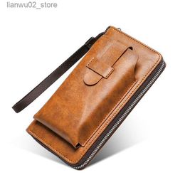 Money Clips 2023 Retro Men Wallets Genuine Leather Male Long Clutch with Phone Pocket RFID Blocking Cards Holder Large Capacity Storage Bags Q230921