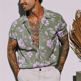 Men's Casual Shirts Shirt Camp Collar Graphic Aloha Floral Turndown Yellow Light Green Blue Purple Khaki Print Outdoor