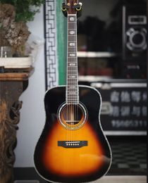 41 Inches Sunburst Solid Spruce D Style Acoustic Guitar Abalone Inlays Ebony fingerboard Rosewood Body