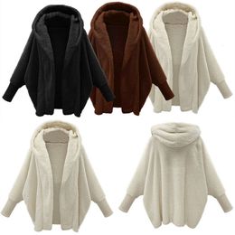 Womens Fur Faux Fur Winter Hooded Teddy Coat Oversized Faux Mink Cardigan Bat Sleeve Loose Winter Warm Top Women Luxury Coat Streetwear 230920