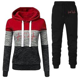 Women's Hoodies Long Sleeve Hooded Print Colour Block Tracksuit Short Pants And Jacket Suit For Women Career Clothes