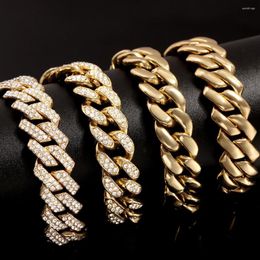 Link Bracelets 4Pcs Men Bling Hip Hop Iced Out Chain Cuban Bracelet Gold Silver Colour Full Rhinestone Paved Miami Metal Women Jewellery