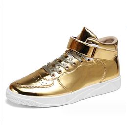 Fashion Golden Men's Mirror Shoes Couple Glitter Leather Men High Sneakers Large Size 48 Casual Sneakers Men Flats basket homme For Boys Party Dress Shoes