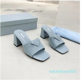 Heeled Slides Slippers Chunky Heel Designer Sandals Mid-heels Mules Lady Pool House Flip Flops Summer Beach Slider